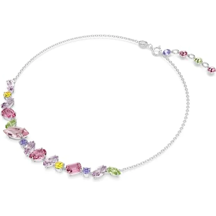 Swarovski Gema Halskette, Rhodinierte Damenkette mit Mehrfarbigen Swarovski Kristallen und Einzigartigem Schliff – Bild 2