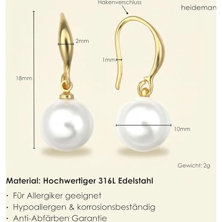 Heideman Ohrringe Nepta Damen, hochwertige Edelstahl Ohrhänger in Silber, Gold und Roségold mit 10mm Perle - hypoallergen und poliert – Bild 5