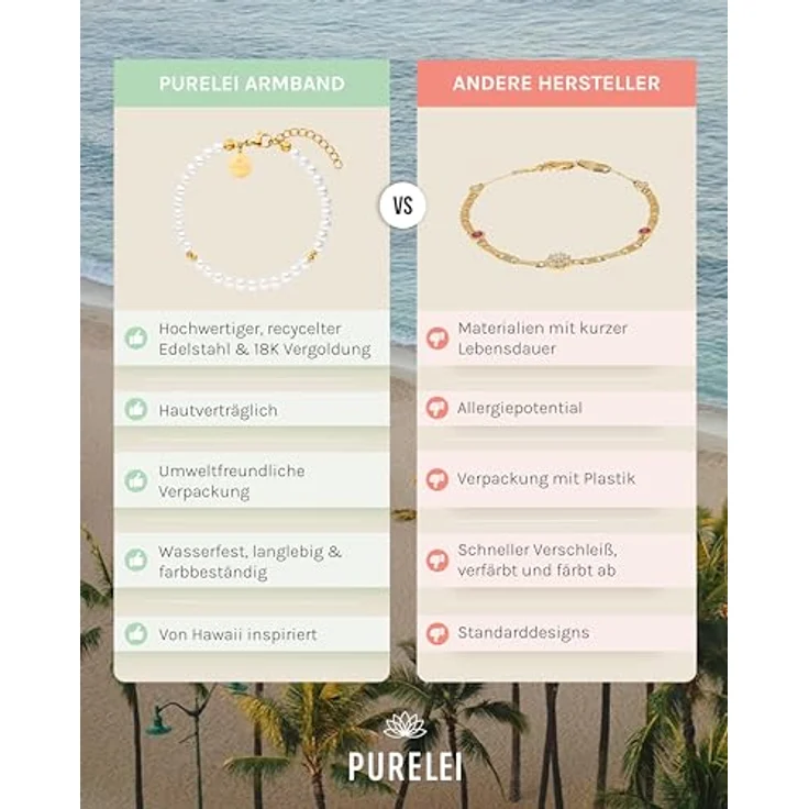 Purelei Finesse Armband (Gold) – Wasserfestes, elegantes Damen Armband aus Edelstahl, verstellbare Länge 16-19 cm, hawaiianisch inspiriert – Bild 4
