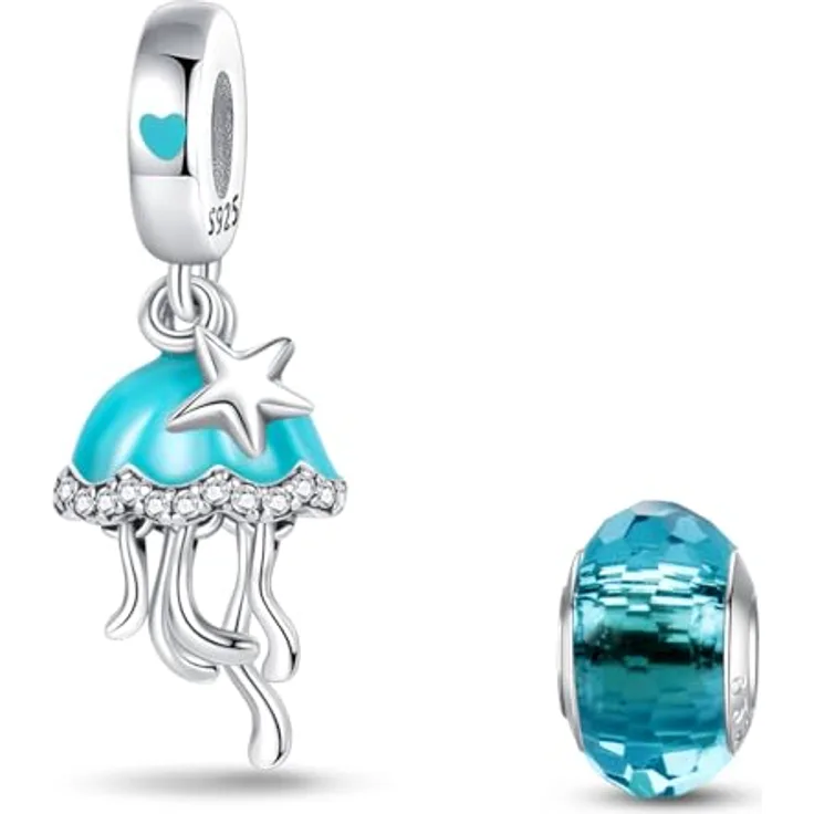 HappyStar Beads Charm, 925 Sterling Silber Dangle Anhänger mit 5A-Zirkonen, passend für europäische Charm-Armbänder, inkl. kostenlose Abstandsperle in beliebiger Farbe