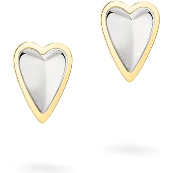 LIEBESKIND BERLIN Metal Heart Ohrstecker, Edelstahl Bicolor Silber/IP Gold, 1,5 cm, Steckverschluss, wasserfest & hautfreundlich – Bild 3