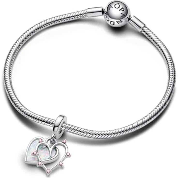 PANDORA Moments Schillernder doppelter Freundschafts-Charm-Anhänger aus Sterling Silber mit rosafarbenem künstlichem Opal, eingravierte Botschaft, kompatibel mit ME und Moments Armbändern, 793434C01 – Bild 3