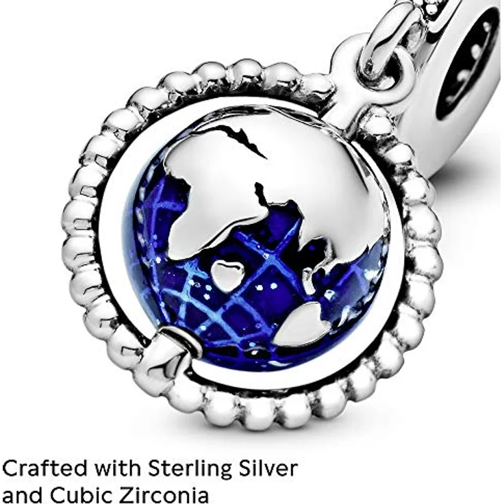 Pandora Charm-Einhänger 798021CZ, Globus drehend aus Sterling-Silber mit dunkelblauer Emaille und Zirkonia – Bild 3