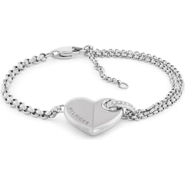 Tommy Hilfiger Jewelry Gliederarmband für Damen aus Edelstahl mit herzförmigem Anhänger, Gold oder Silber, verstellbar von 160 mm bis 190 mm, mit Kristallen und Karabinerverschluss