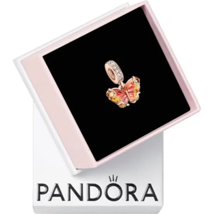 Pandora Charm Schmetterling 782698C01, rosévergoldet mit Zirkonia und Glas, rosa-pink-gelb