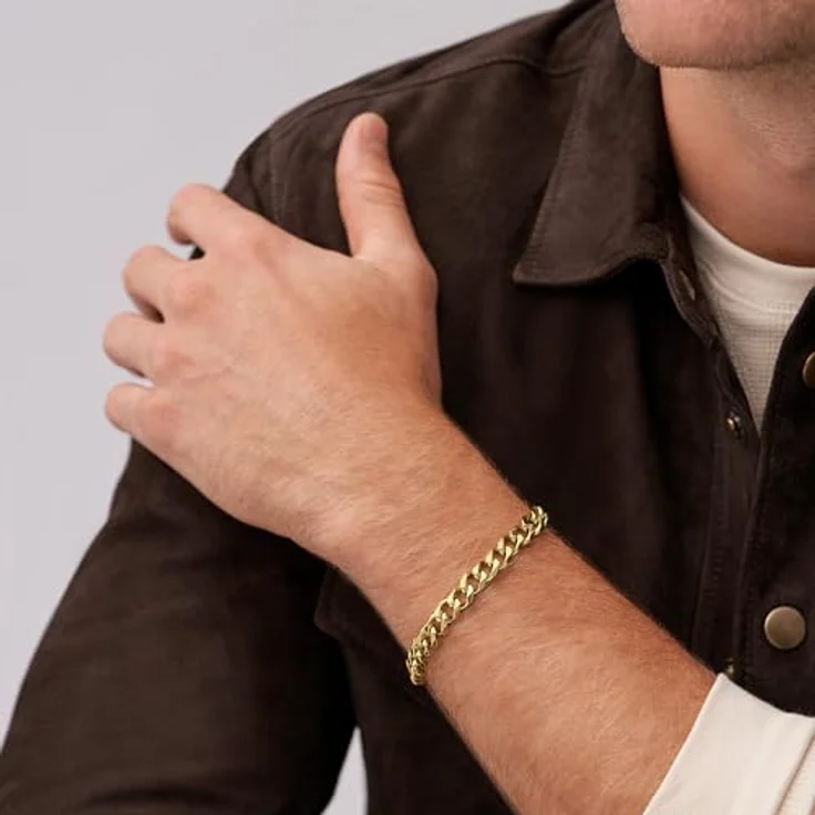 Fossil Edelstahlarmband für Herren, Karabiner- und Faltschließe, Bernsteinfarbenes Gold, Matt und glänzend – Bild 4