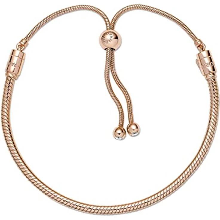 PANDORA Moments Schiebeverschluss Schlangen-Gliederarmband, 14 Karat rosévergoldet, Größe 28, mit beweglicher Endkappe und Schmucksteinen, 589652C01-2 – Bild 3