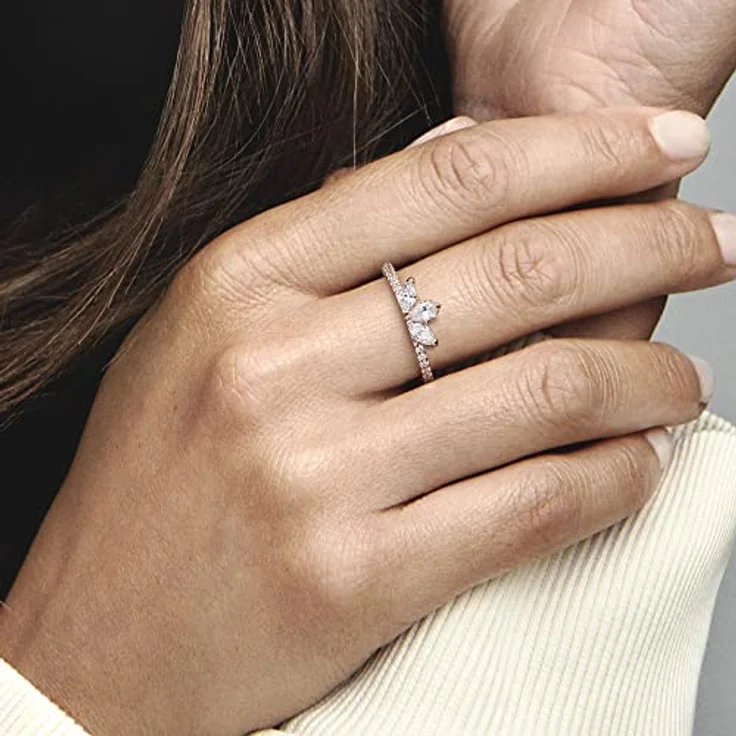 PANDORA Timeless Funkelndes Herbarium Cluster Ring, 14 Karat rosévergoldet mit Cubic Zirkonia, Größe 52, Blütenblattform – Bild 5