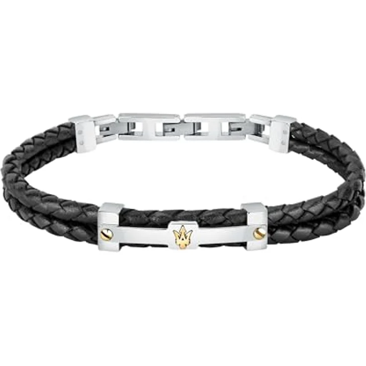 Maserati Recycled Leather Herren Armband, Stahl mit recyceltem Leder, IP YG, 22 cm, Clipverschluss – Bild 1