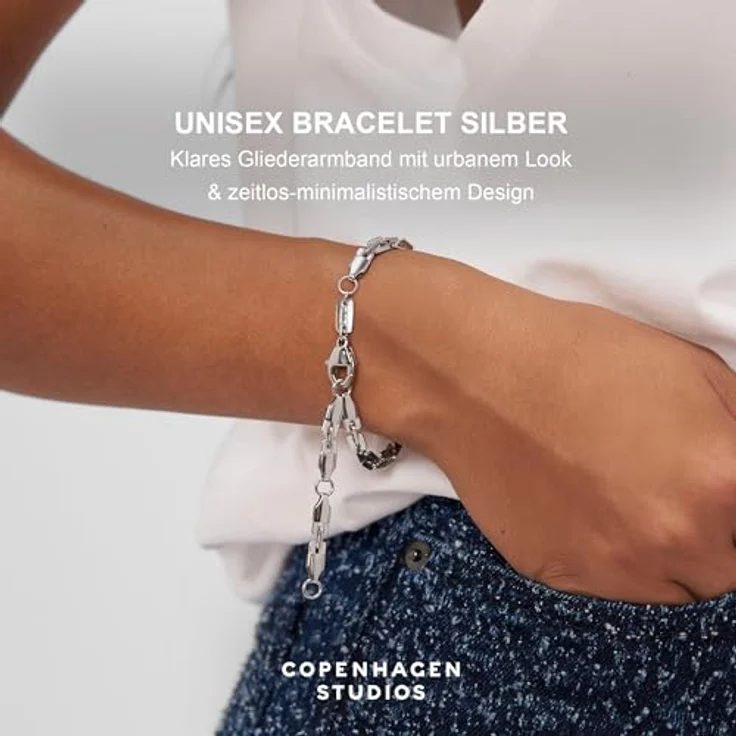 Copenhagen STUDIOS Edgy Bracelet Unisex, silber, Gliederarmband aus poliertem Edelstahl, verstellbar 17-23 cm, wasserfest & hautfreundlich – Bild 2
