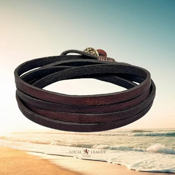 LOCAL LEAGUE Leder-Wickelarmband 'SURF CREW HAWAII' aus echtem Leder, verstellbar bis 95 cm, handgemacht in Europa, Braun – Bild 5