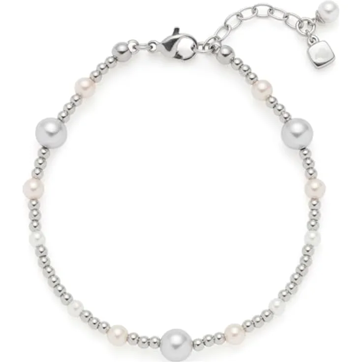 JEWELS BY LEONARDO Armband Elsana, silberfarbener Edelstahl mit Imitationsperlen in Weiß, Creme und Hellgrau, 18-21 cm verstellbar, Schmuck für Damen