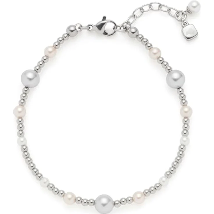 JEWELS BY LEONARDO Armband Elsana, silberfarbener Edelstahl mit Imitationsperlen in Weiß, Creme und Hellgrau, 18-21 cm verstellbar, Schmuck für Damen – Bild 1