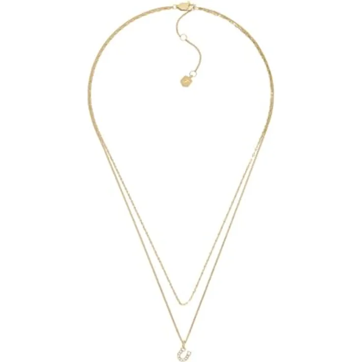 FOSSIL Runde goldfarbene Edelstahl-Halskette mit Anhängern, 40,64 cm, poliert, Karabinerverschluss