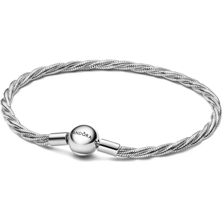 Pandora Silberarmband Damen, Gedrehte Schlangenkette aus 925 Silber, 3 mm Stärke, Kugelverschluss mit Logogravur