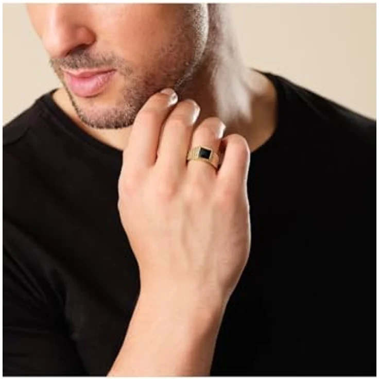 FAVS Herren-Edelstahlring mit Onyx, 1,02 cm Breite, 3,5 mm Stärke, Gelbgold 32021900 – Bild 4