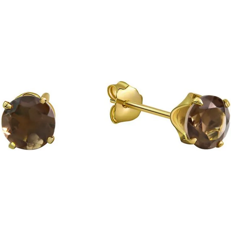 Fascination by Ellen K. Paar Ohrstecker Gold 585 mit echtem Rauchquarz 5mm, glänzend, braun, 2er Set