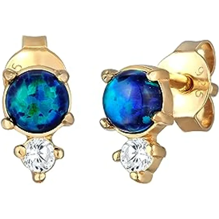 Elli Damen Ohrringe Vintage Ohrstecker mit Zirkonia Kristallen und Opal, 925 Sterling Silber vergoldet