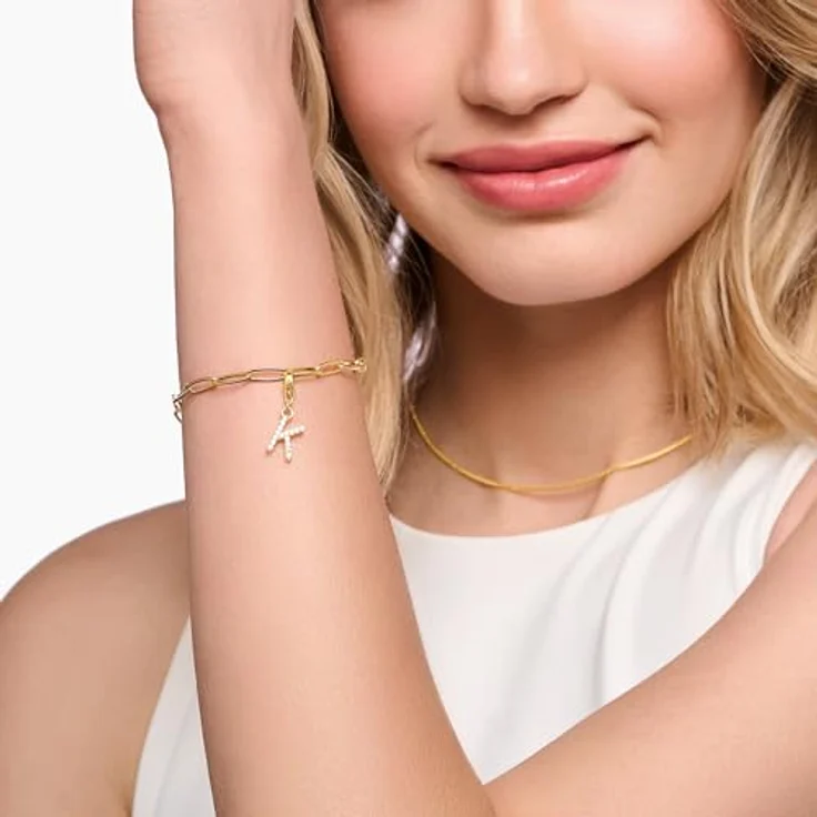 THOMAS SABO Charm-Anhänger Buchstabe K, vergoldet 750 Gelbgold, 925 Sterlingsilber mit weißen Steinen – Bild 2