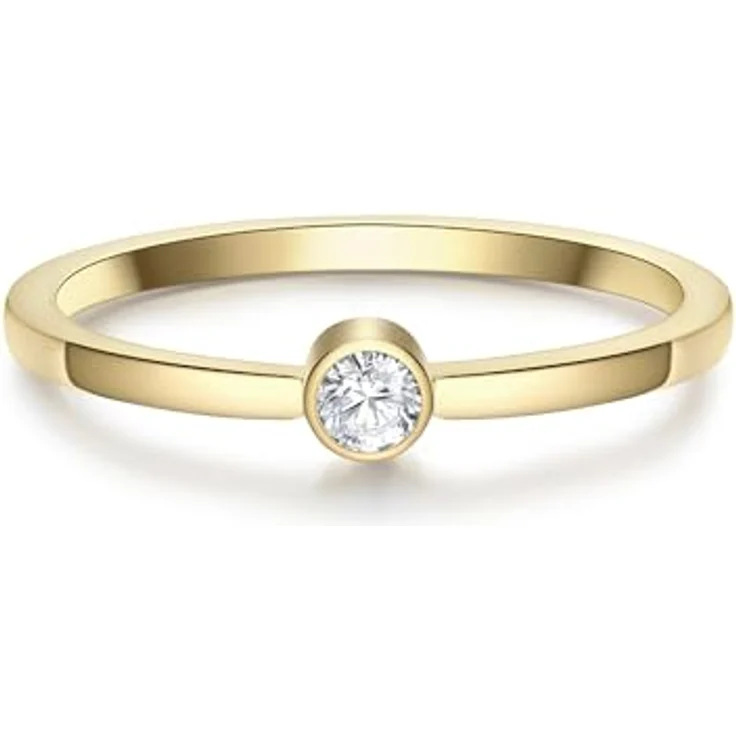 Eastside Damen Solitärring aus gelbvergoldetem Edelstahl, 14 Karat, mit weißem Zirkonia-Kristall, minimalistisch und bequem – Bild 1