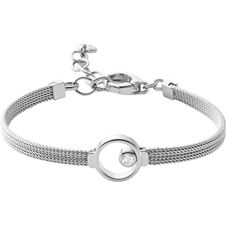 Skagen Damen Edelstahl Mesh Armband ELIN, 16,5 cm mit 4 cm Verlängerung und Karabinerverschluss, mit Kreiselement und Glasstein – Bild 1