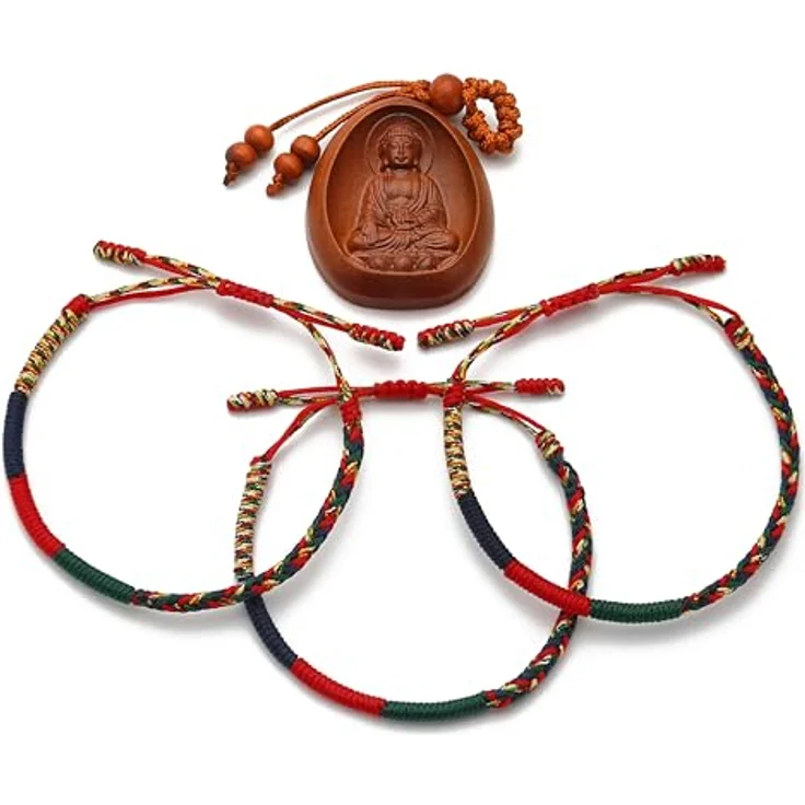 LUCKY BUDDHIST 3 Tibetische Glücksarmbänder, Handgemachte Freundschaftsarmbänder aus geflochtenem Stoff, Anpassbar für Männer und Frauen, Bringt Glück und positive Energie – Bild 2