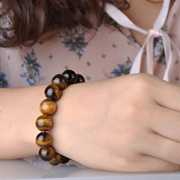 Feilok 12MM Enerigearmband, Tigerauge Kugelkette aus Naturperlen, 22 cm für Kinder, Damen und Herren – Bild 3