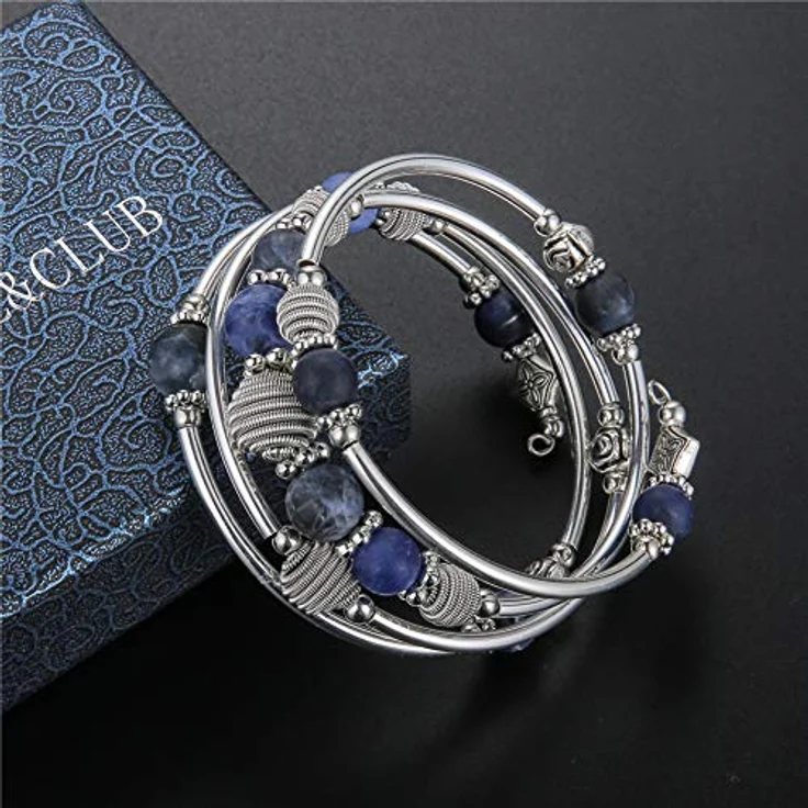 Bulinlin Wickelarmband mit Naturstein Perlen, Boho Mehrschichtiges Damen Armband, Sicherheitsmaterialien, Navy Blue – Bild 2
