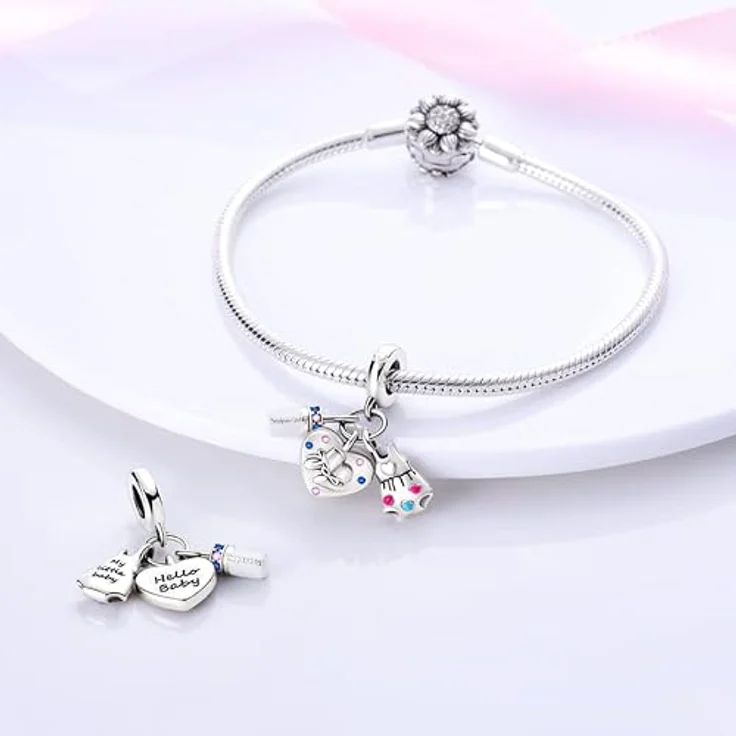 TINSLO Charm Anhänger Damen 925 Sterling Silber mit Zirkonia-Steinen, kompatibel mit Pandora Armband und Halskette, geeignet für europäische Charms – Bild 3