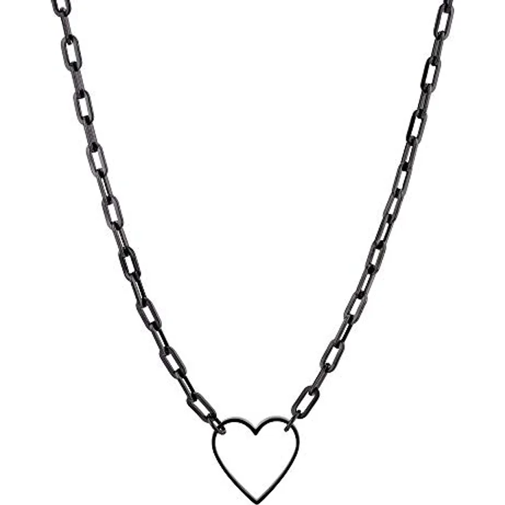 LIEBESKIND Berlin Damen-Collier Edelstahl IP Black, Herzanhänger, 32-45 cm Länge, polierte Bicolor-Oberfläche – Bild 1