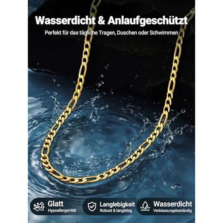 PROSTEEL Herren Halskette Figaro Kette Edelstahl Gold, Breite 4mm, Länge 66cm, Hypoallergen, Modernes Design für Männer – Bild 2