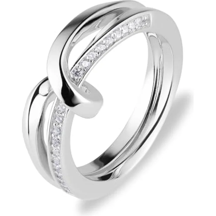 JETTE Damenring 925er recyceltes Silber mit Zirkonia, Größe 53, Silber 32029958