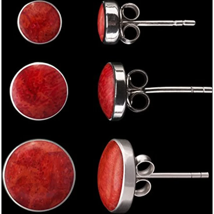 Fly Style Ohrstecker Silber 925, Muschel Ohrstecker mit Stein und Perlmutt, romantische Sommer Ohrringe, Größe: 10 mm, Farbe: Rot – Bild 2
