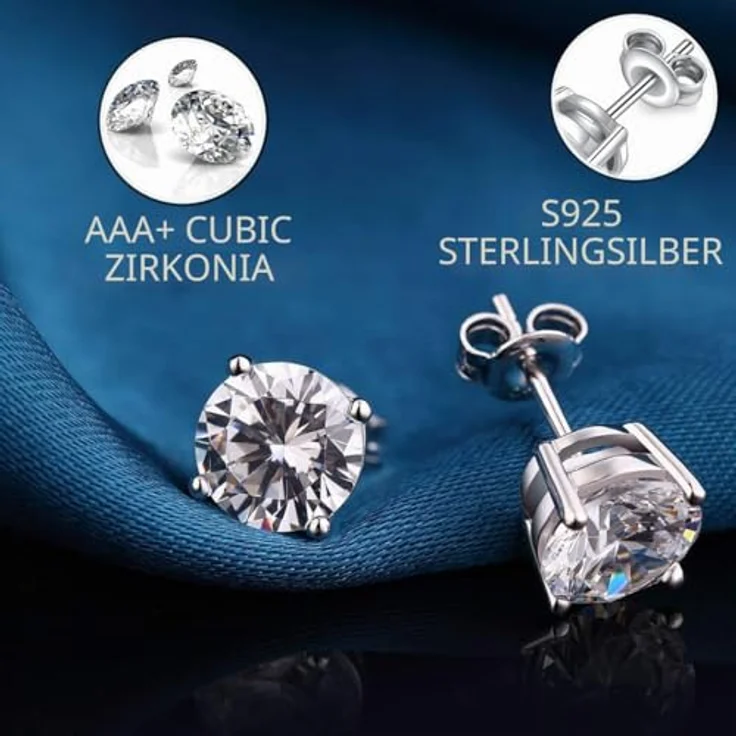 Jiahanzb Ohrstecker Damen Herren 925 Sterling Silber, 8mm Zirkonia Diamant Ohrstecker in Silber, für Hochzeiten und Partys – Bild 2