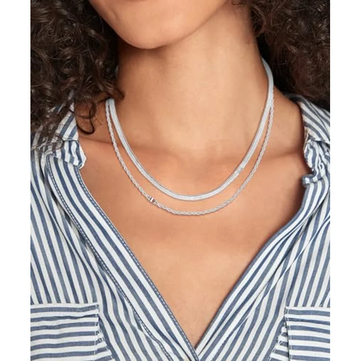 Tommy Hilfiger Jewelry Doppelte Ketten-Halskette für Damen aus Edelstahl mit emaillierten Details, verstellbarer Länge 40,6 cm - 45,7 cm, sicherer Karabinerverschluss, Modell 2780979 – Bild 3