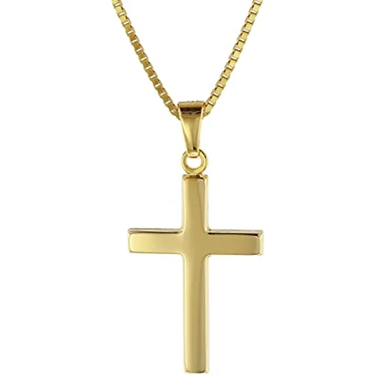 trendor Kreuz Gold 333 mit goldplattierter Venezianer Kette, Damen Halskette mit 21 x 14,5 mm Anhänger, elegantes Geschenk 60 cm