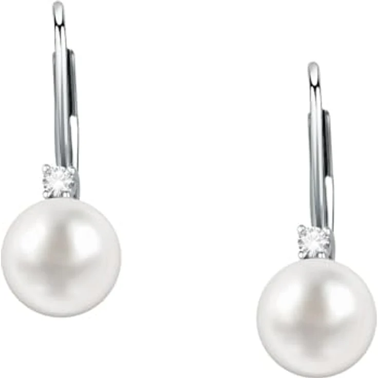 FAVS Ohrhänger 89148103, klassische Ohrringe mit runder weißer Perle und Zirkonia in 925er Silberfassung, Wiener Brisur – Bild 2