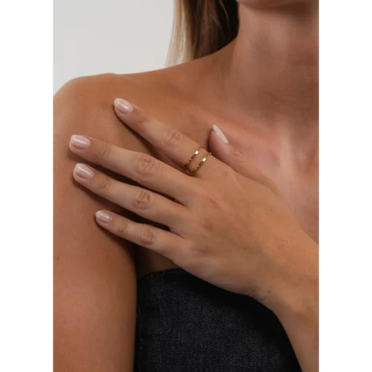 Purelei® Basic Ring – filigraner, doppelreihiger Ring aus Edelstahl, 14K vergoldet, verstellbar, wasserfest (Größe 56–60) – Bild 5