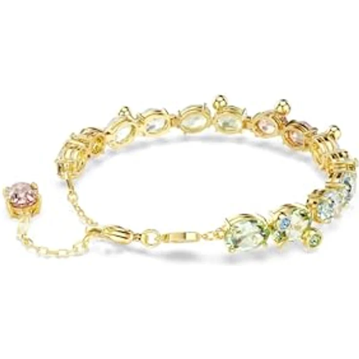 Swarovski Gema Tennis Armband, Vergoldetes Damenarmband mit Mehrfarbigen Kristallen, Armbandlänge 15.5-20 cm, Motivgröße 0.8 x 0.9 cm – Bild 5
