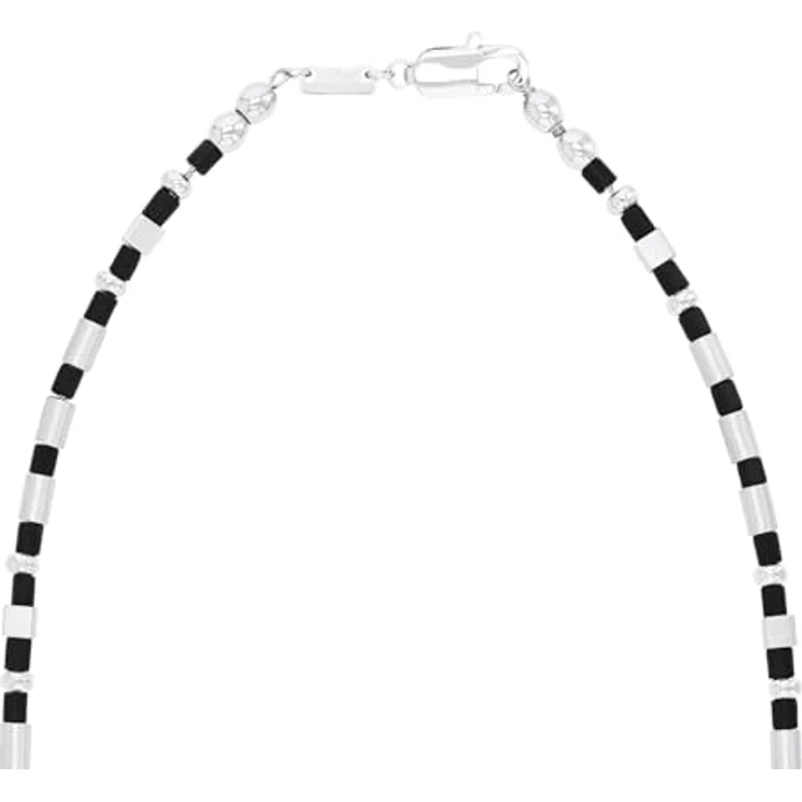 s.Oliver Herren-Halskette, Kette mit Holz- und Edelstahl-Beads, Silber/Schwarz, 50 cm – Bild 3