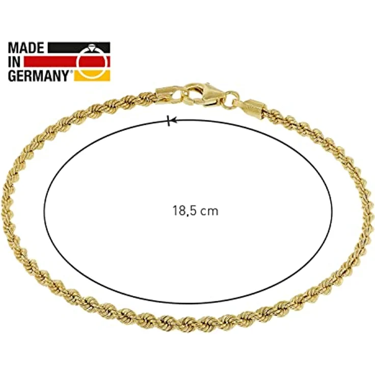 trendor Damen-Armband 333 Gold / 8 Karat Kordelkette, 18,5 cm, hochwertiger Goldschmuck für Frauen, ideales Geschenk in Schmuck-Box – Bild 5