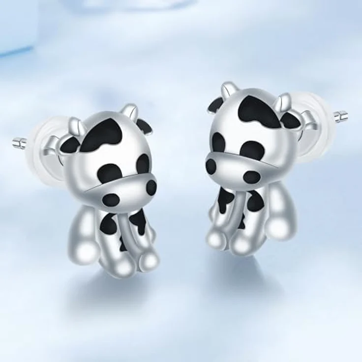 Arrebol Kuh Ohrringe Damen, 925 Sterling Silber Ohrstecker in Tierdesign, hypoallergen, 8mm x 12.5mm, ideales Weihnachtsgeschenk – Bild 2