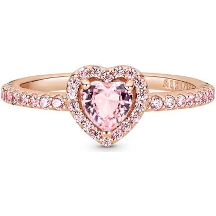 PANDORA ROSE Timeless Ring "funkelndes Herz", 14k rosévergoldet, rosa Kristall, Zirkonia, Größe 60 – Bild 3