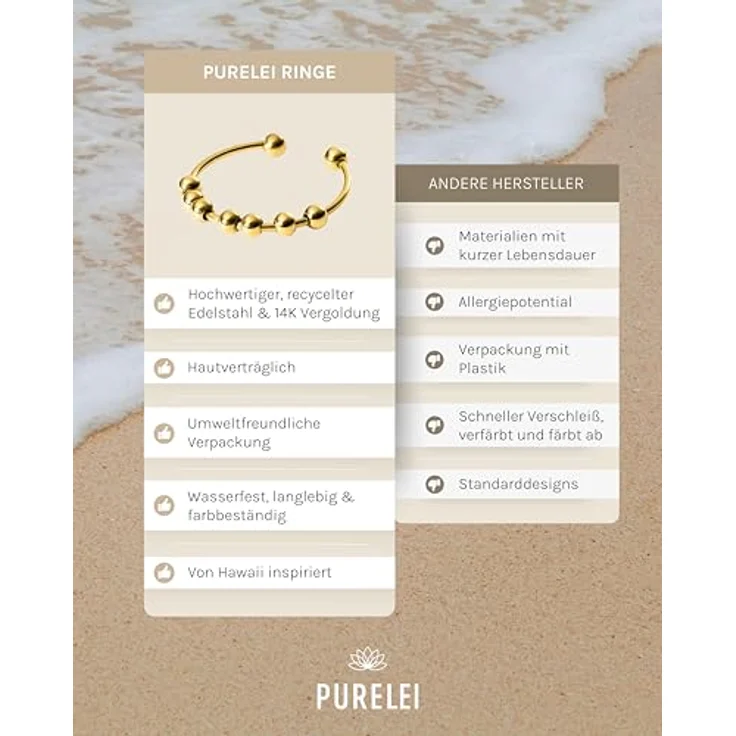 Purelei Fingerring Shade Anxiety, verstellbar, minimalistisch mit 7 beweglichen Kugeln, Gold – Bild 4