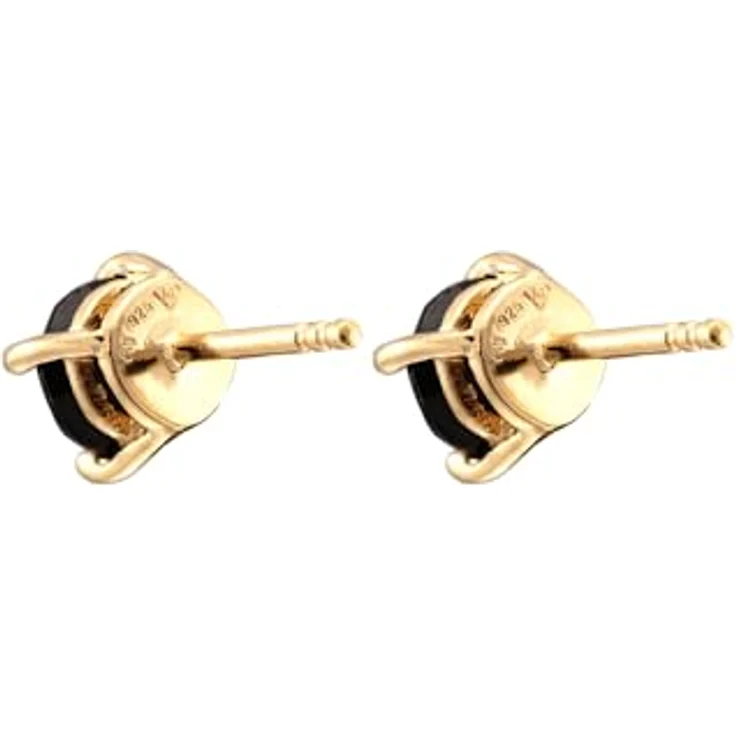 Kuzzoi Herren Ohrringe Ohrstecker Rund (6 mm) aus 925 Sterling Silber vergoldet mit schwarzen Glas Kristallen, Ohrschmuck für den Mann – Bild 4