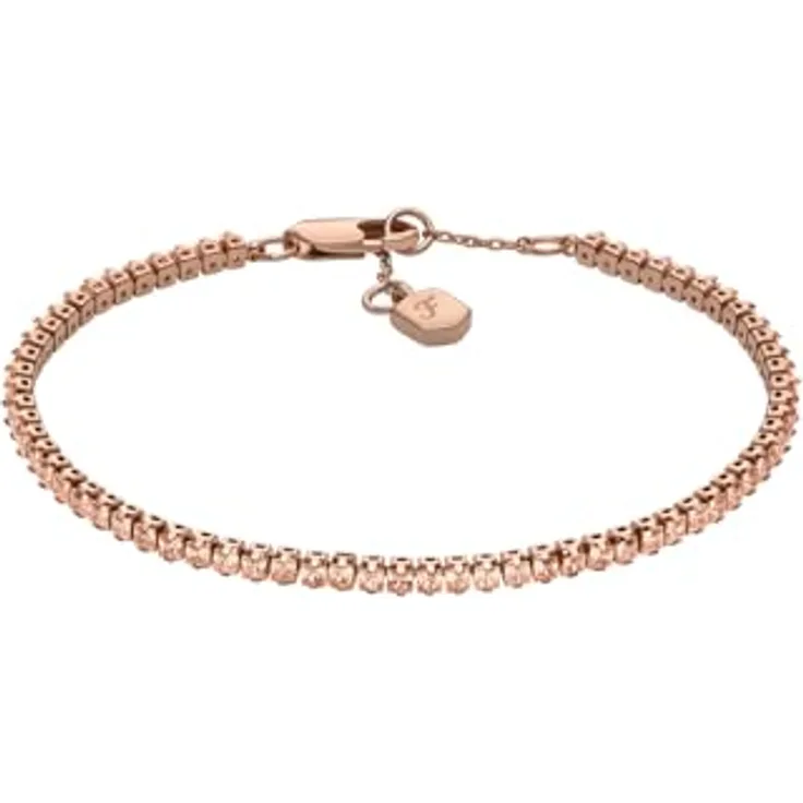Fossil Ellis Damen Armband, roségoldfarbenes Messingarmband mit poliertem Finish und Karabinerverschluss, 16,7 cm + 2,5 cm verlängerbar