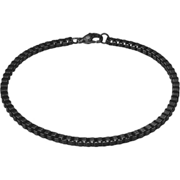 True Rebels Kastenarmband Herren, Edelstahl schwarz, kratzfest und wasserdicht, Karabinerverschluss, in verschiedenen Längen erhältlich