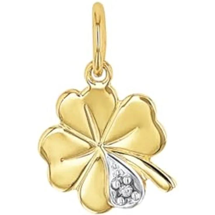 Amor Kleeblatt Motivanhänger für Damen, Bicolor mit Diamant, 15 mm x 10 mm, in Schmuck Geschenk Box