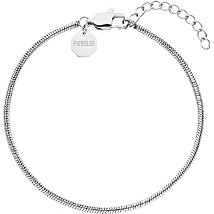 Purelei Sleekness Armband (Silber), Wasserfestes Edelstahl Basic-Armband für Herren und Frauen, 18-22 cm verstellbar, 1,9 mm dick, Geschenk für Männer