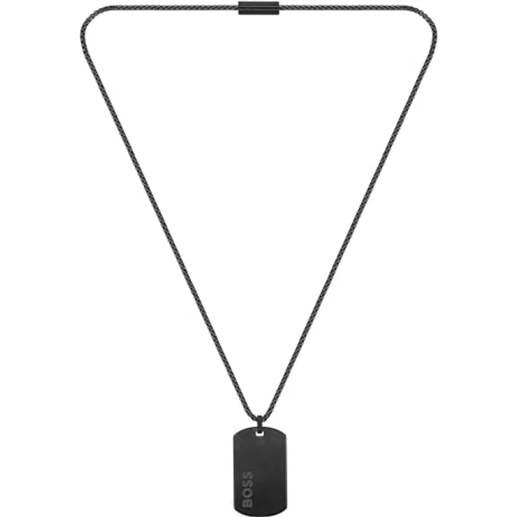 BOSS Jewelry Halskette für Herren, Edelstahl mit schwarzer IP-Beschichtung, 61 cm, gravierter Schriftzug, magnetischer Verschluss